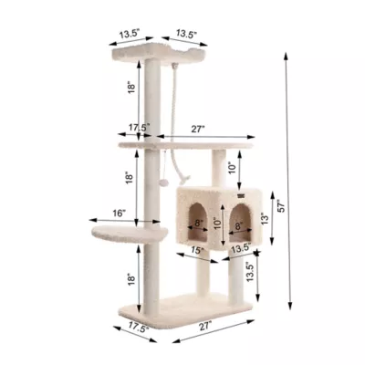 Product Armarkat 57-in Classic Faux Fur Real Wood Pet Kitten Play Activity Tree, Beige