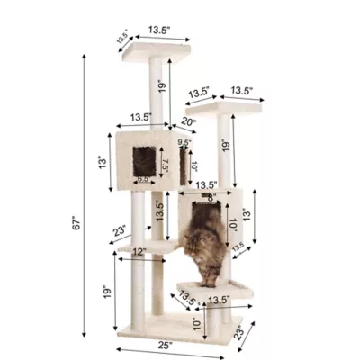Product Armarkat 67-in Faux Fur Real Wood Cat Tower Perch Spacious Cat Cave House, Beige