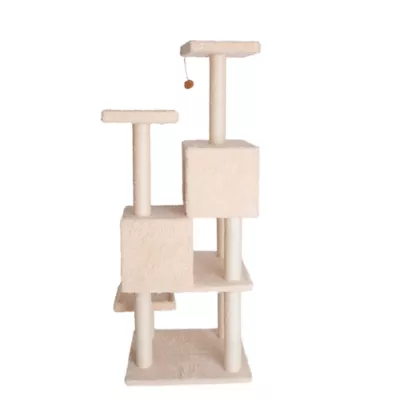 Armarkat 67-in Faux Fur Real Wood Cat Tower Perch Spacious Cat Cave House, Beige - Image 6