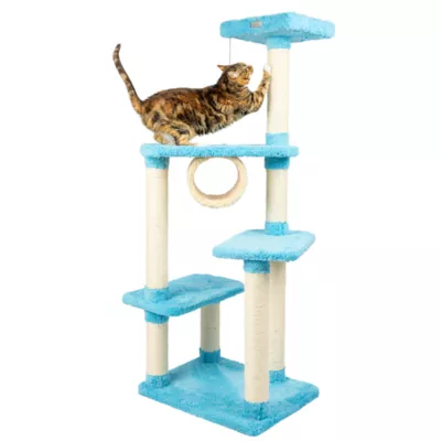 Product Armarkat 61-in Premium Faux Fleece Real Wood Cat Play Furniture Tree, Sky Blue