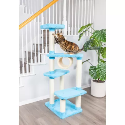 Product Armarkat 61-in Premium Faux Fleece Real Wood Cat Play Furniture Tree, Sky Blue