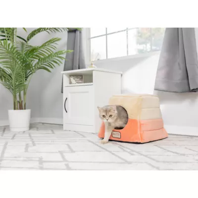 Product Armarkat Orange & Beige Soft Velvet Enclosed Cat Bed