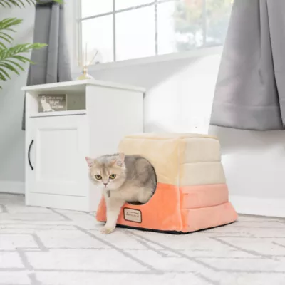 Product Armarkat Orange & Beige Soft Velvet Enclosed Cat Bed