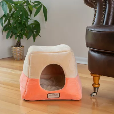 Product Armarkat Orange & Beige Soft Velvet Enclosed Cat Bed