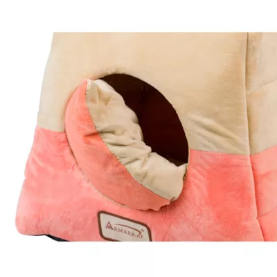 Product Armarkat Orange & Beige Soft Velvet Enclosed Cat Bed