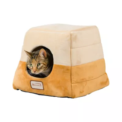 Product Armarkat Brown & Beige Soft Velvet Enclosed Cat Bed