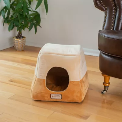 Product Armarkat Brown & Beige Soft Velvet Enclosed Cat Bed