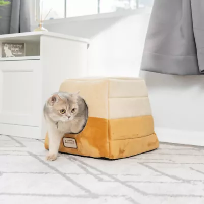 Product Armarkat Brown & Beige Soft Velvet Enclosed Cat Bed