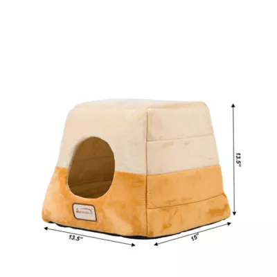 Product Armarkat Brown & Beige Soft Velvet Enclosed Cat Bed