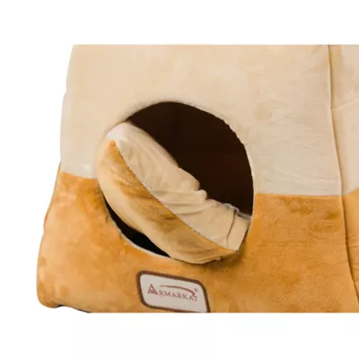 Product Armarkat Brown & Beige Soft Velvet Enclosed Cat Bed