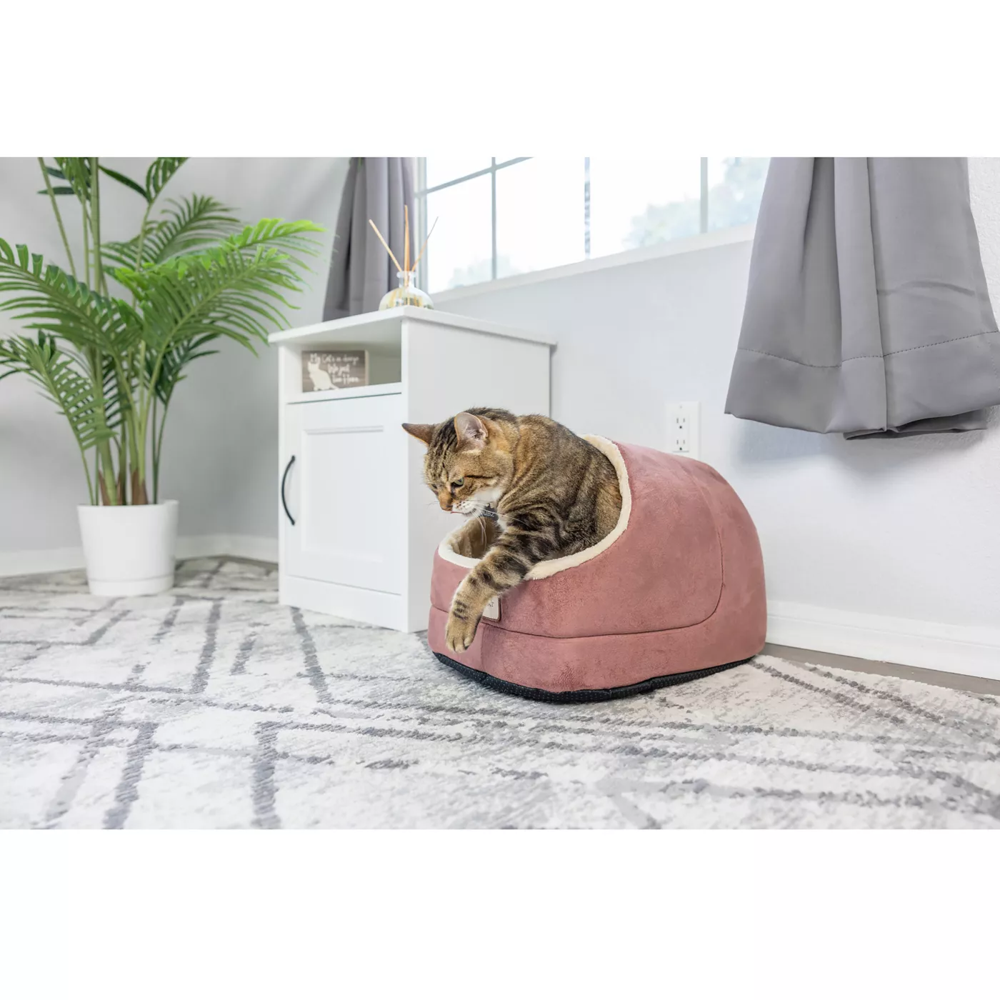 Armarkat Sage Green Beige Faux Suede and Faux Fur Covered Cat Bed