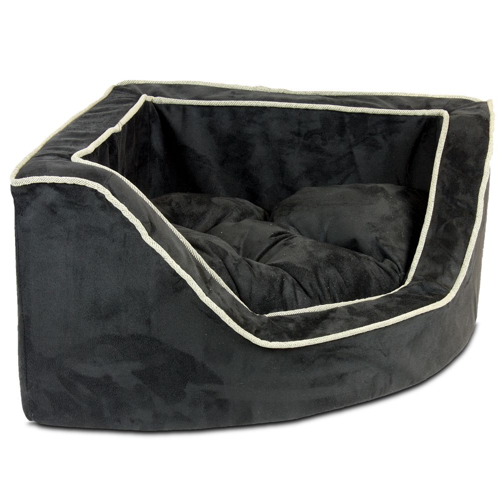 Snoozer Luxury Overstuffed Corner Dog Bed with MicroSuede black herringbone Large