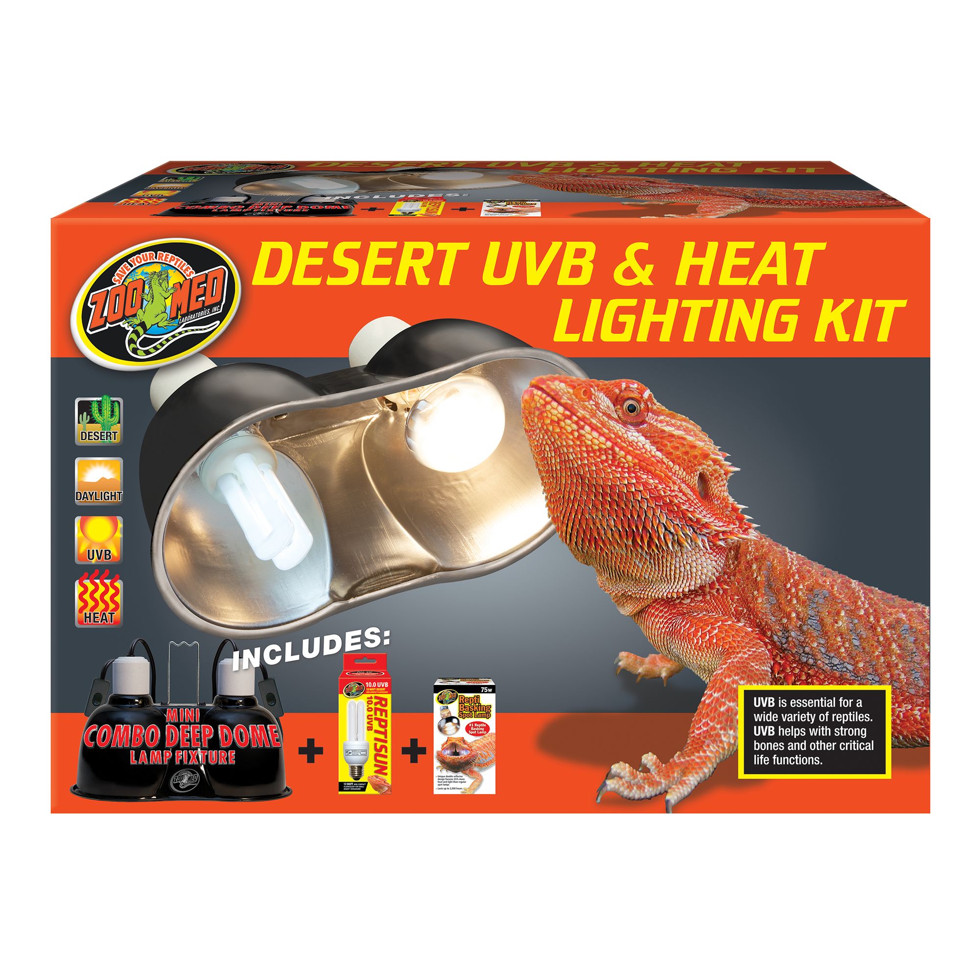 Zoo Med Desert UVB Heat Lighting Kit reptile Light Fixtures