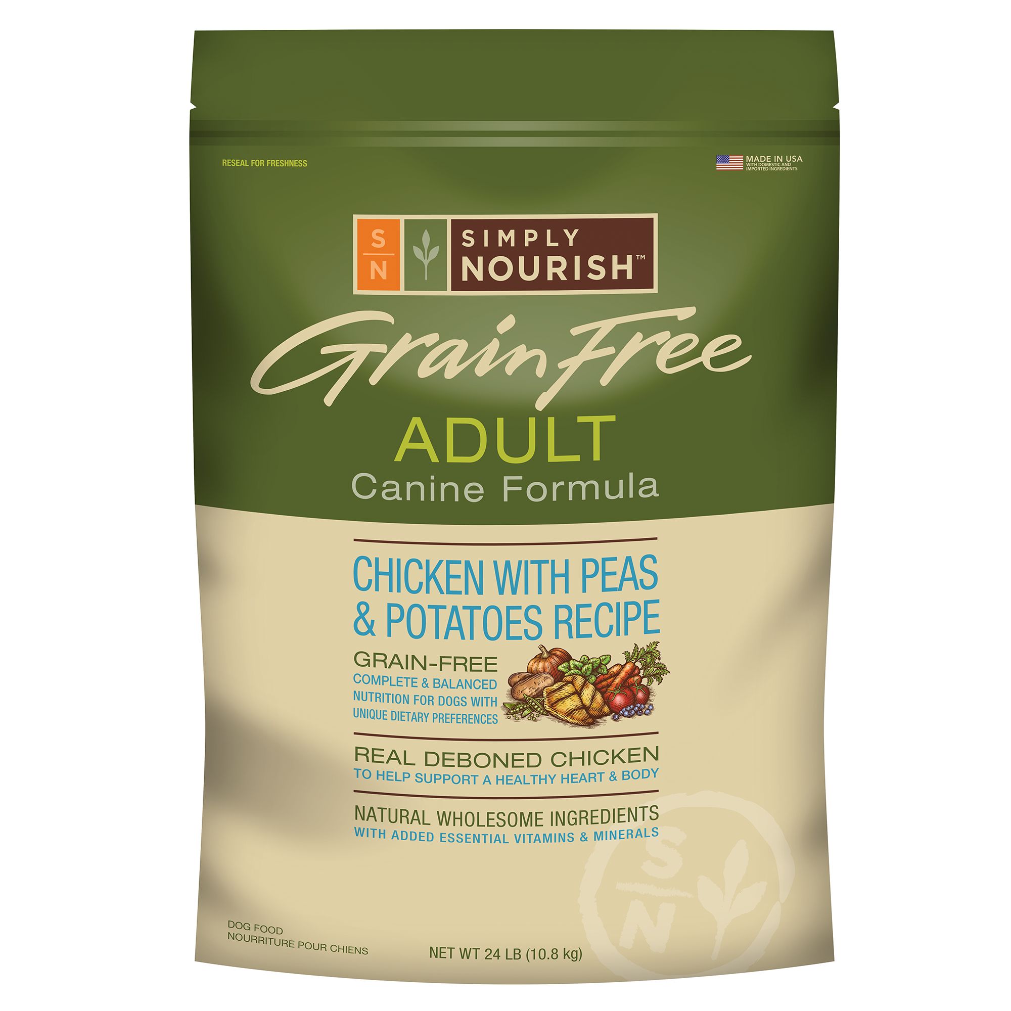 Simply Nourish™ Adult Dog Food Grain Free, Natural, Chicken with Peas