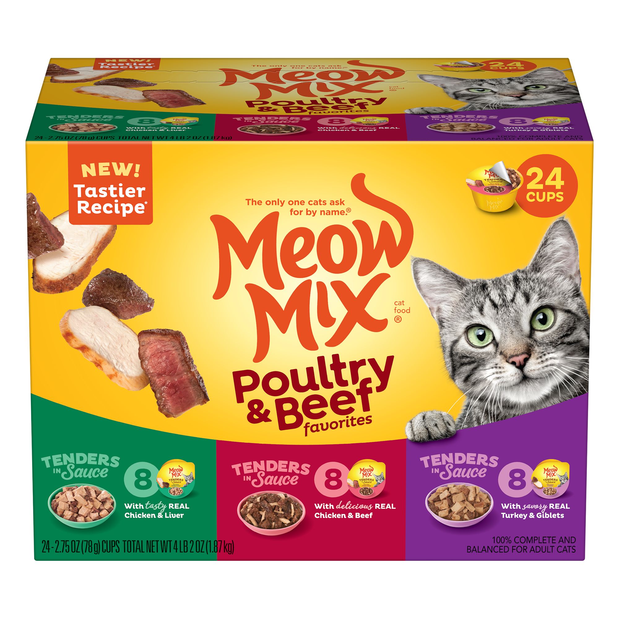 Meow Mix Tender Favorites Wet Cat Food All Ages - Chicken, Liver, Beef, Turkey, Giblets