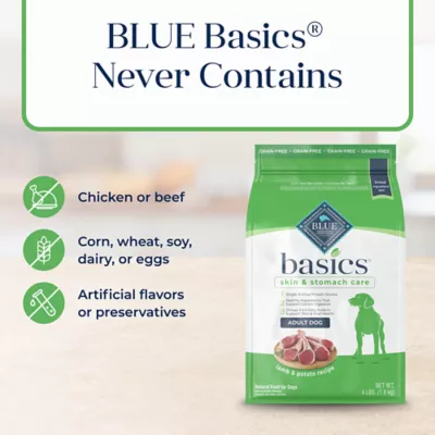 Blue Buffalo Basics Grain Free Adult Lamb Potato Recipe Dry Dog Food 4 lb