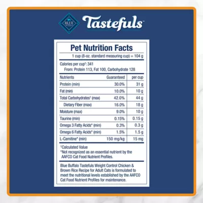 Blue Buffalo Tastefuls Adult Cat Weight Control Food - Natural, Chicken & Brown Rice - Image 8