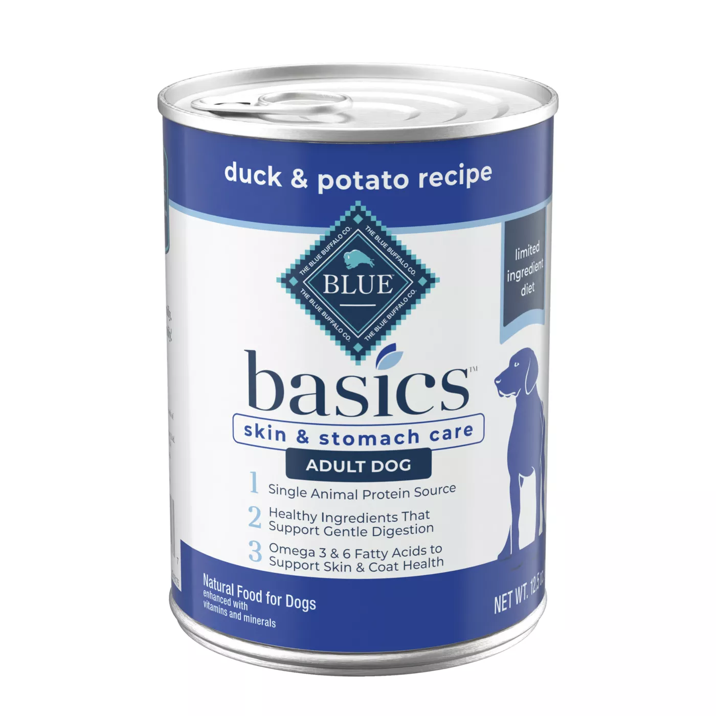 Blue Buffalo Basics Skin Stomach Care Adult Wet Dog Food Duck Potato 12.5 oz