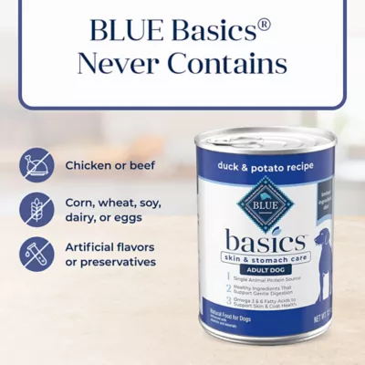 Product Blue Buffalo® Basics™ Skin & Stomach Care Adult Wet Dog Food - Duck & Potato, 12.5 oz