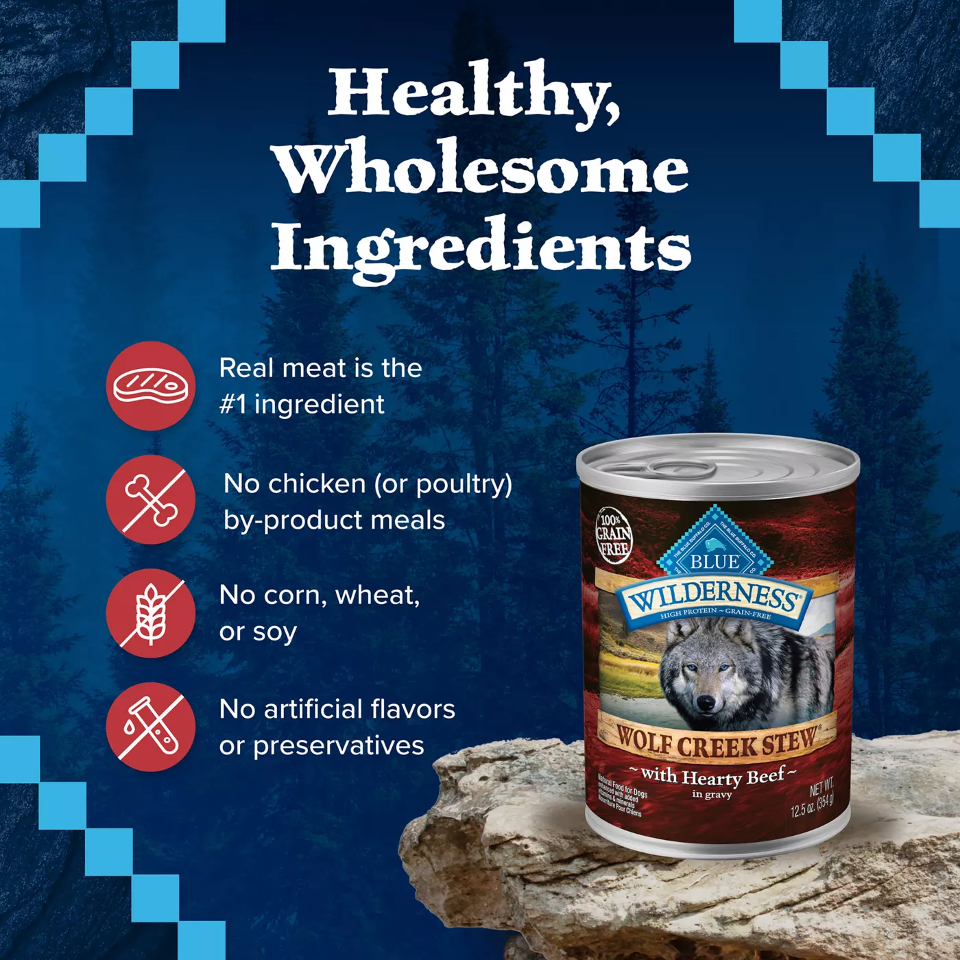 Blue Buffalo Wilderness Wolf Creek Stew Adult Wet Dog Food Hearty Beef Grain Free 12.5 o