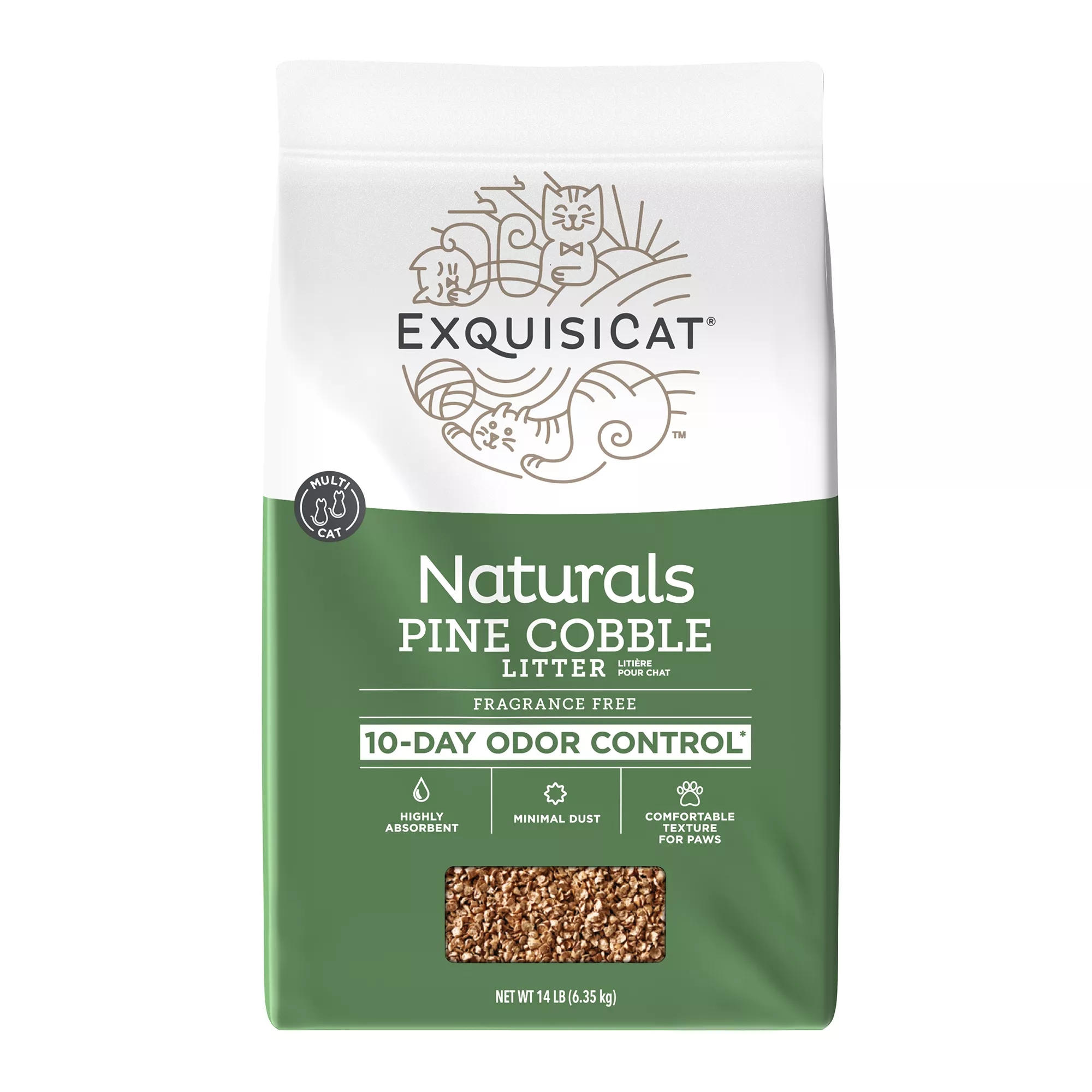 ExquisiCat Naturals Multi-Cat Pine Cobble Cat Litter - Unscented, Low Dust, Natural