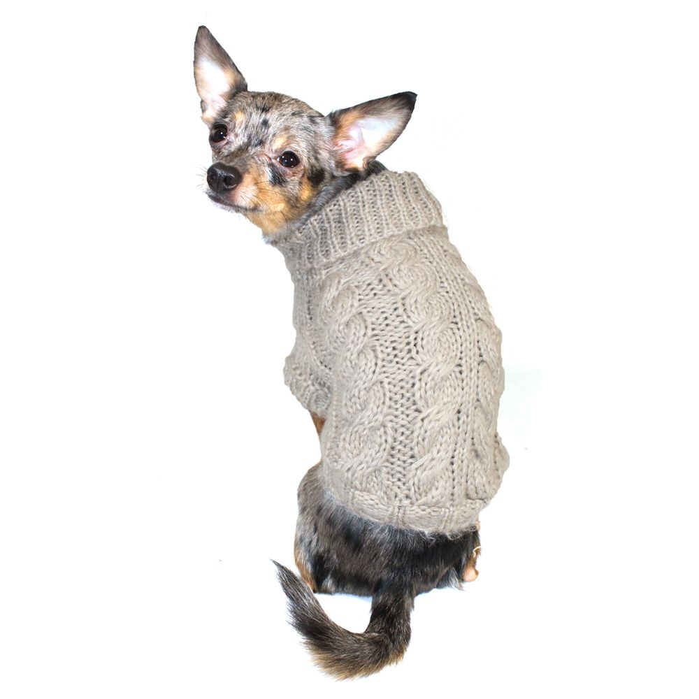 Angora Cable Knit Dog Sweater - Sand Small