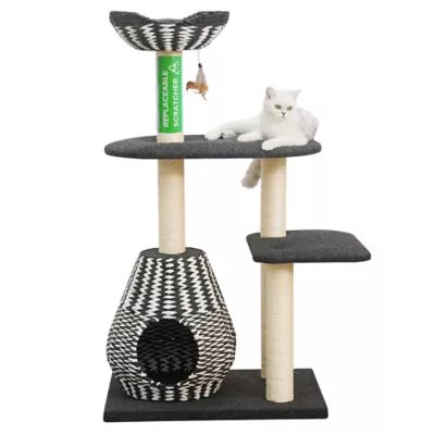 Product PetPals 49-in Contemporary Cat Tree With Recyclable Paper Rope Perch & Condo Lounger, Black & White