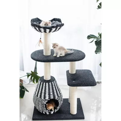 Product PetPals 49-in Contemporary Cat Tree With Recyclable Paper Rope Perch & Condo Lounger, Black & White