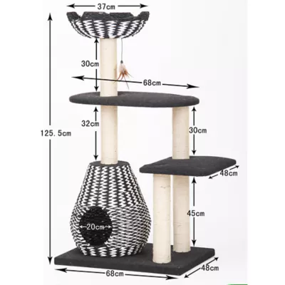 Product PetPals 49-in Contemporary Cat Tree With Recyclable Paper Rope Perch & Condo Lounger, Black & White