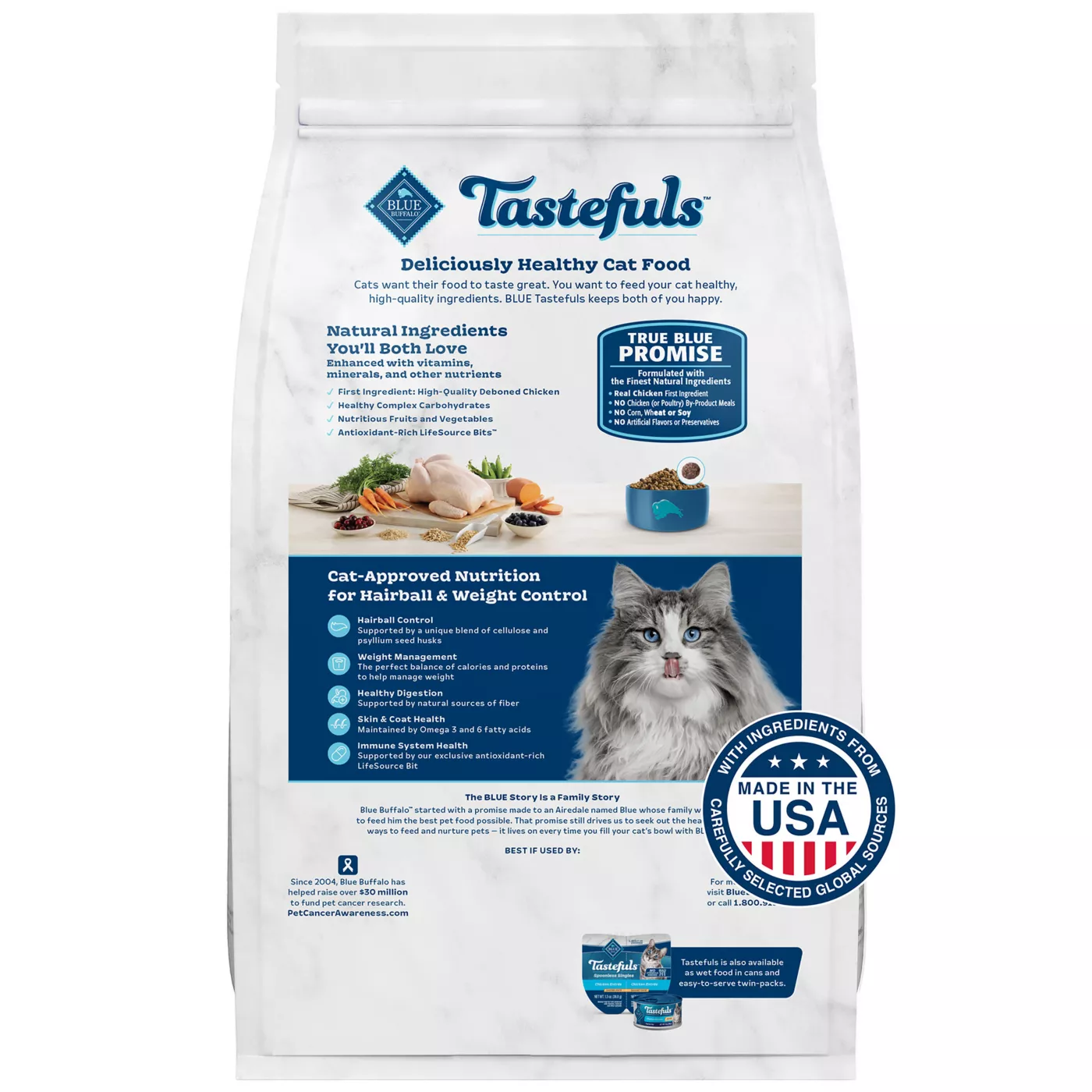 Blue Buffalo Tastefuls Hairball Weight Control Adult Dry Cat Food Natural Chicken