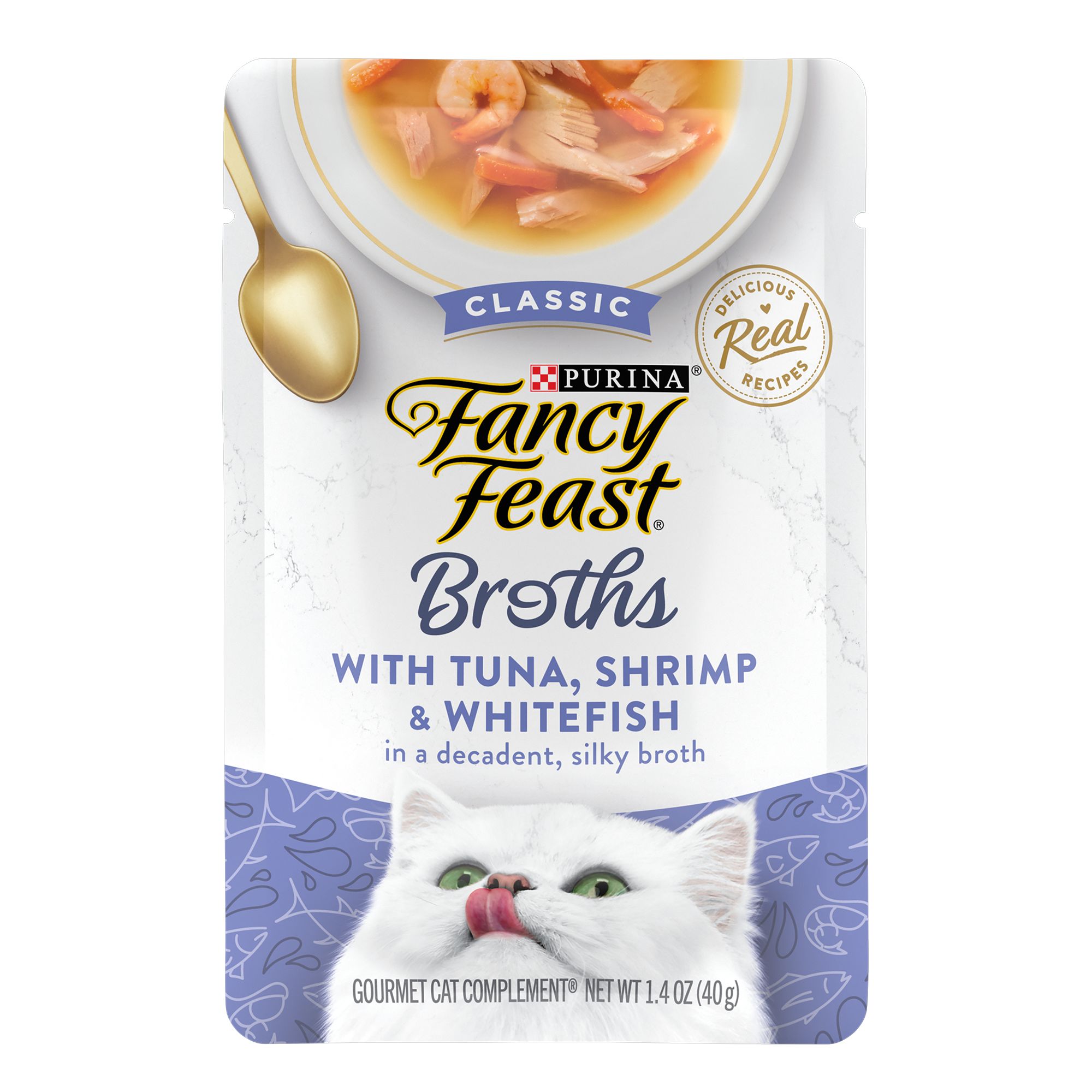 Fancy Feast Broths with Tuna Shrimp Whitefish Cat Food Complement 1.4 oz