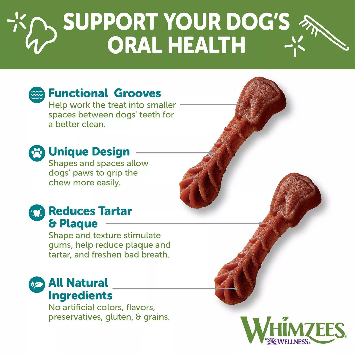 WHIMZEES Brushzees Extra Small Dental Dog Treat Natural Grain Free