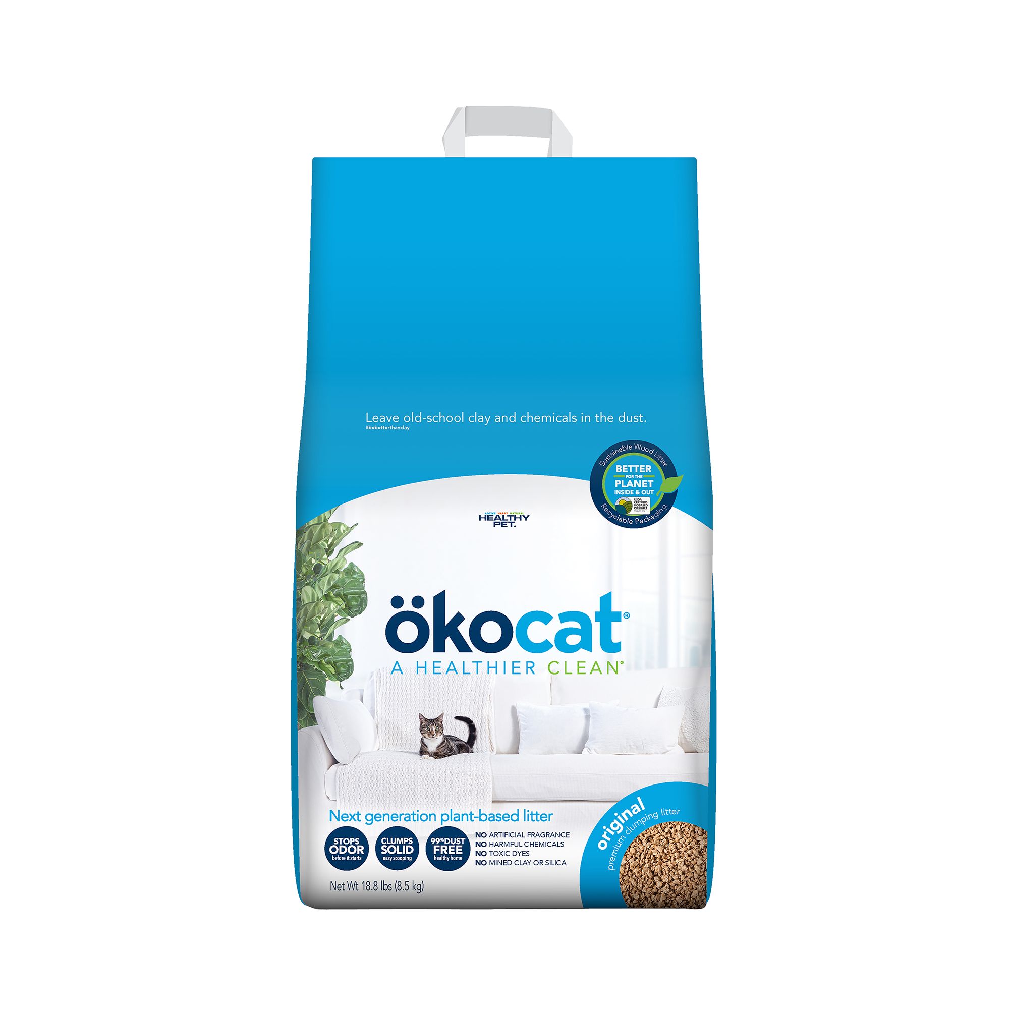 Okocat® Original Clumping Wood Cat Litter Low Dust, Natural cat