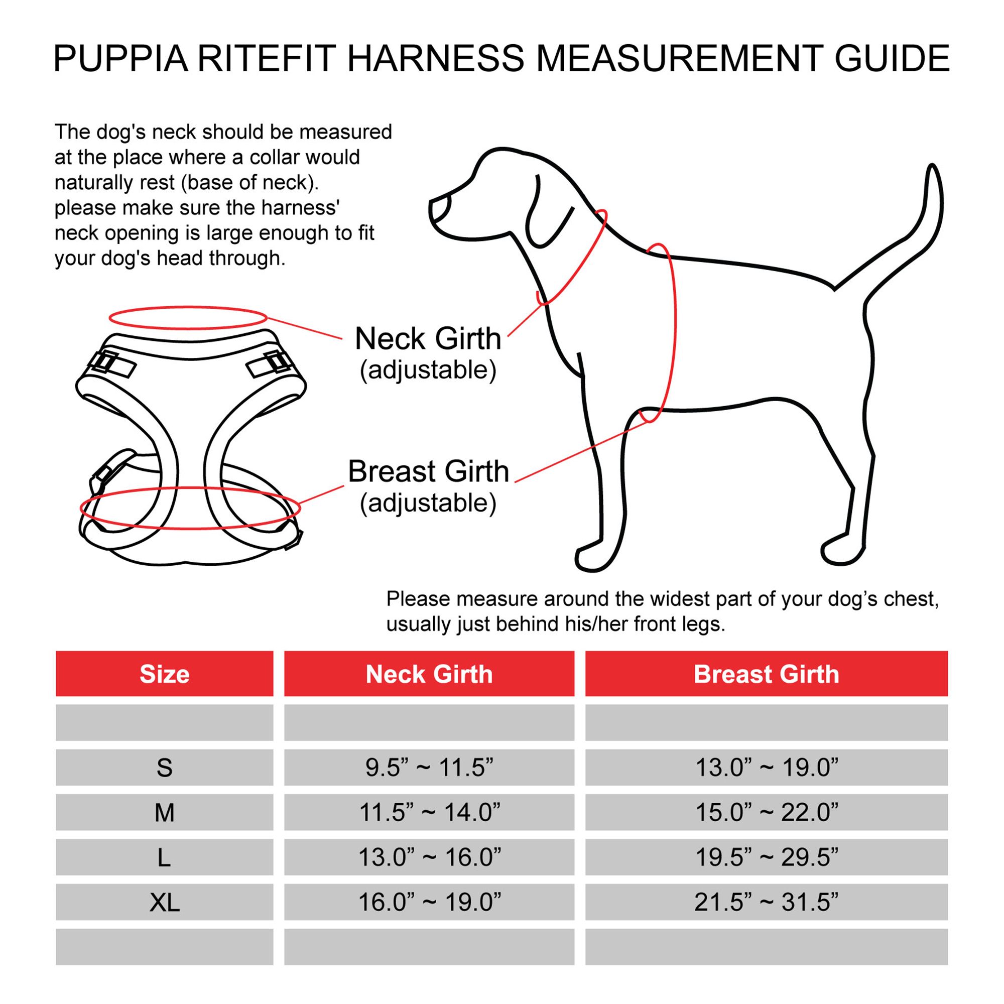 puppia soft harness size guide