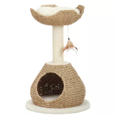 Product PetPals 29-in Walk Up Paper Rope Condo & Perch With Sisal Post Cat Tree, Tan & Cream