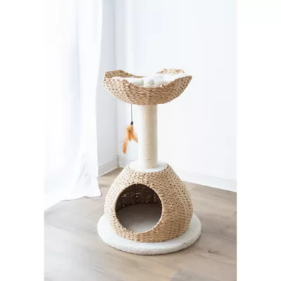 Product PetPals 29-in Walk Up Paper Rope Condo & Perch With Sisal Post Cat Tree, Tan & Cream