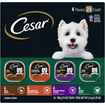 Cesar Soft Classic Loaf in Sauce Poultry with Real Chicken Turkey or Duck Wet Dog Food Variety Pack 3.5 oz Case of 24