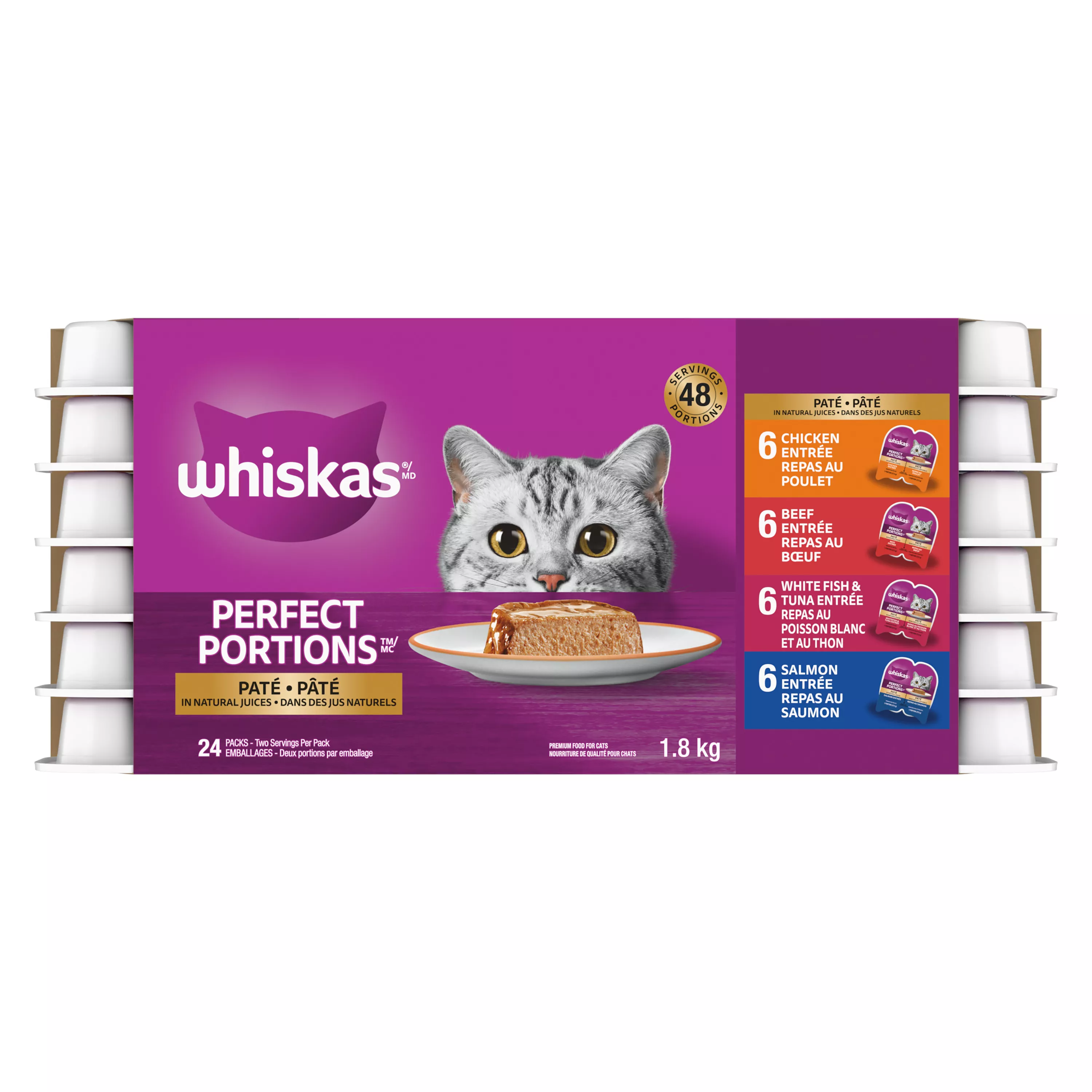 Whiskas Perfect Portions Adult Wet Cat Food Paté Variety Pack, 24ct