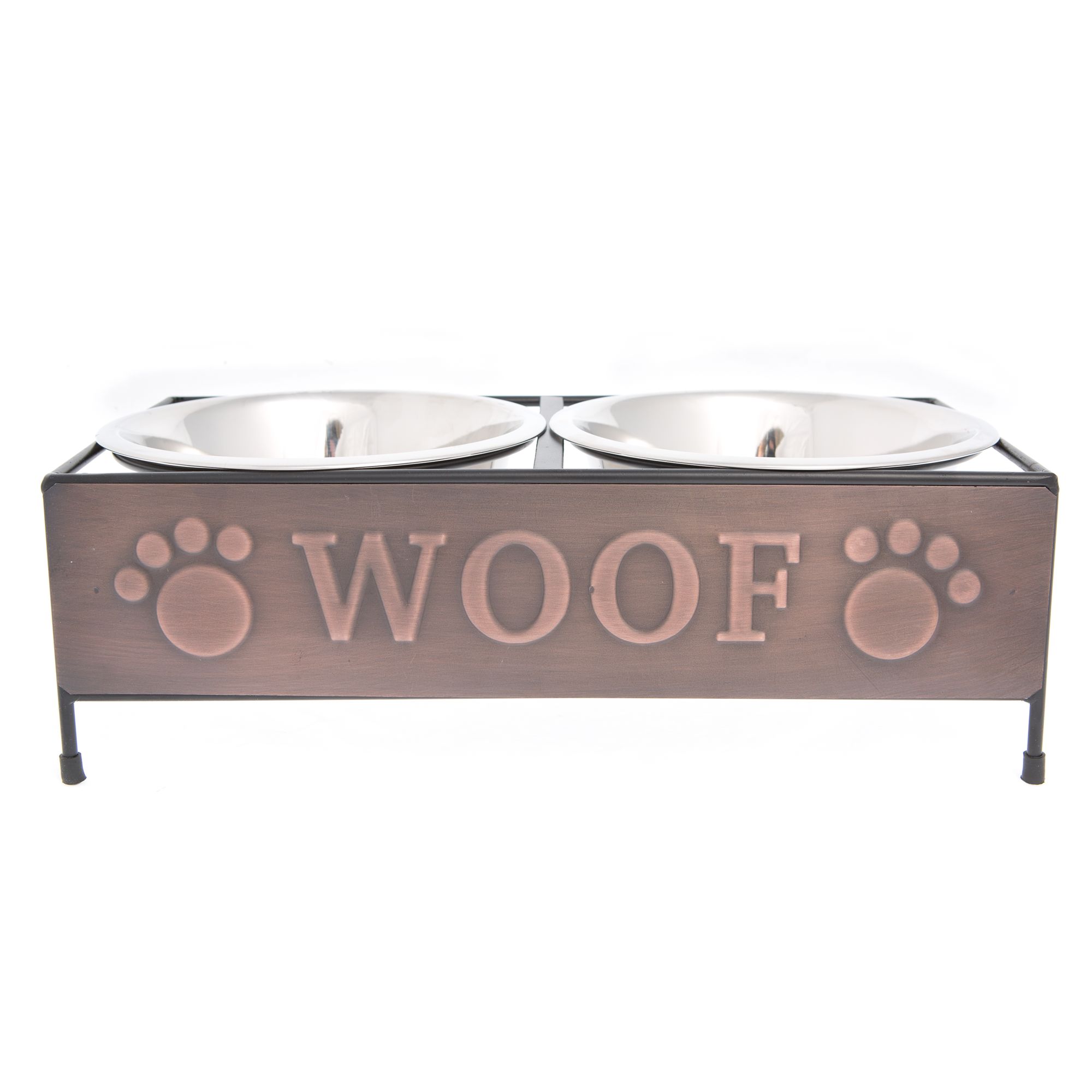 Top Paw Steel Woof Copper Double Dog Feeder Dog Food Water