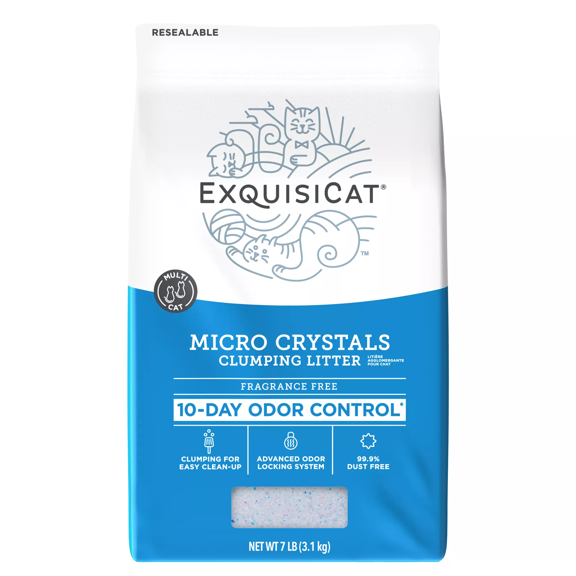 ExquisiCat Micro Crystals Clumping Multi-Cat Silica Cat Litter - Unscented, Low Dust