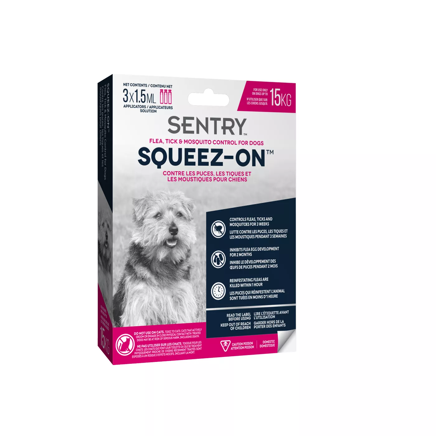 SENTRY Squeez On Flea Tick Mosquito Control for Dogs Up to 15 KG