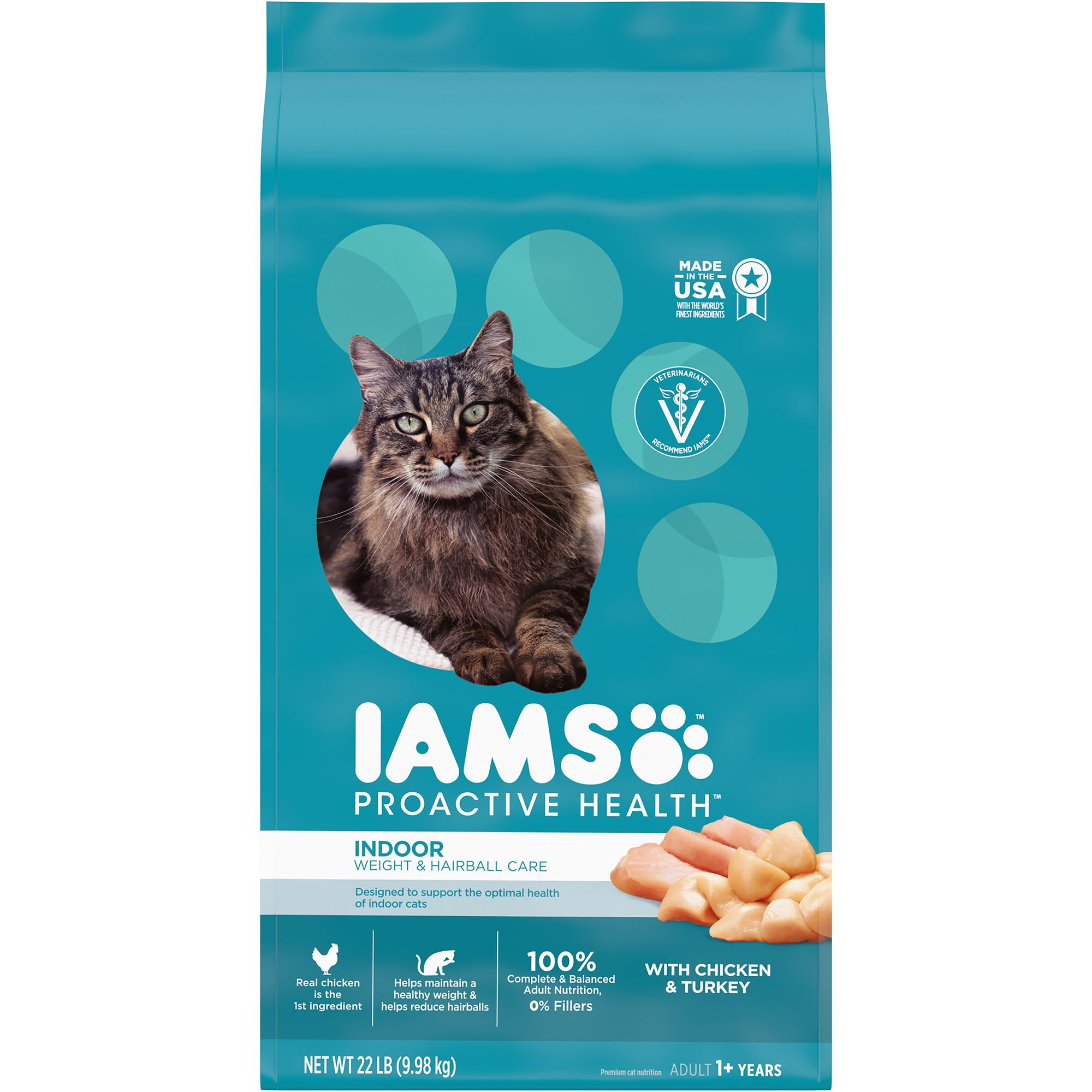 IAMS Proactive Health Indoor Adult Dry Cat Food Weight Hairball Care Chicken