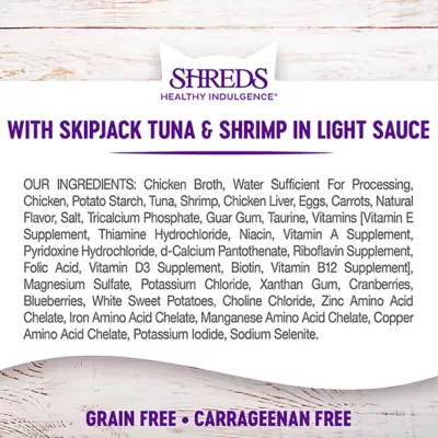 Product Wellness® Healthy Indulgence Shreds Adult Cat Food - Grain Free, Natural, SkipJack Tuna & Shrimp