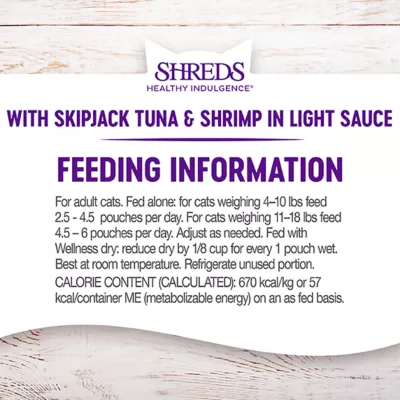 Wellness Healthy Indulgence Natural Grain Free Shreds with Tuna and Shrimp in Light Sauce Cat Food Pouch Wellness Healthy Indulgence Natural Grain Free Shreds with Tuna and Shrimp in Light Sauce Cat Food Pouch