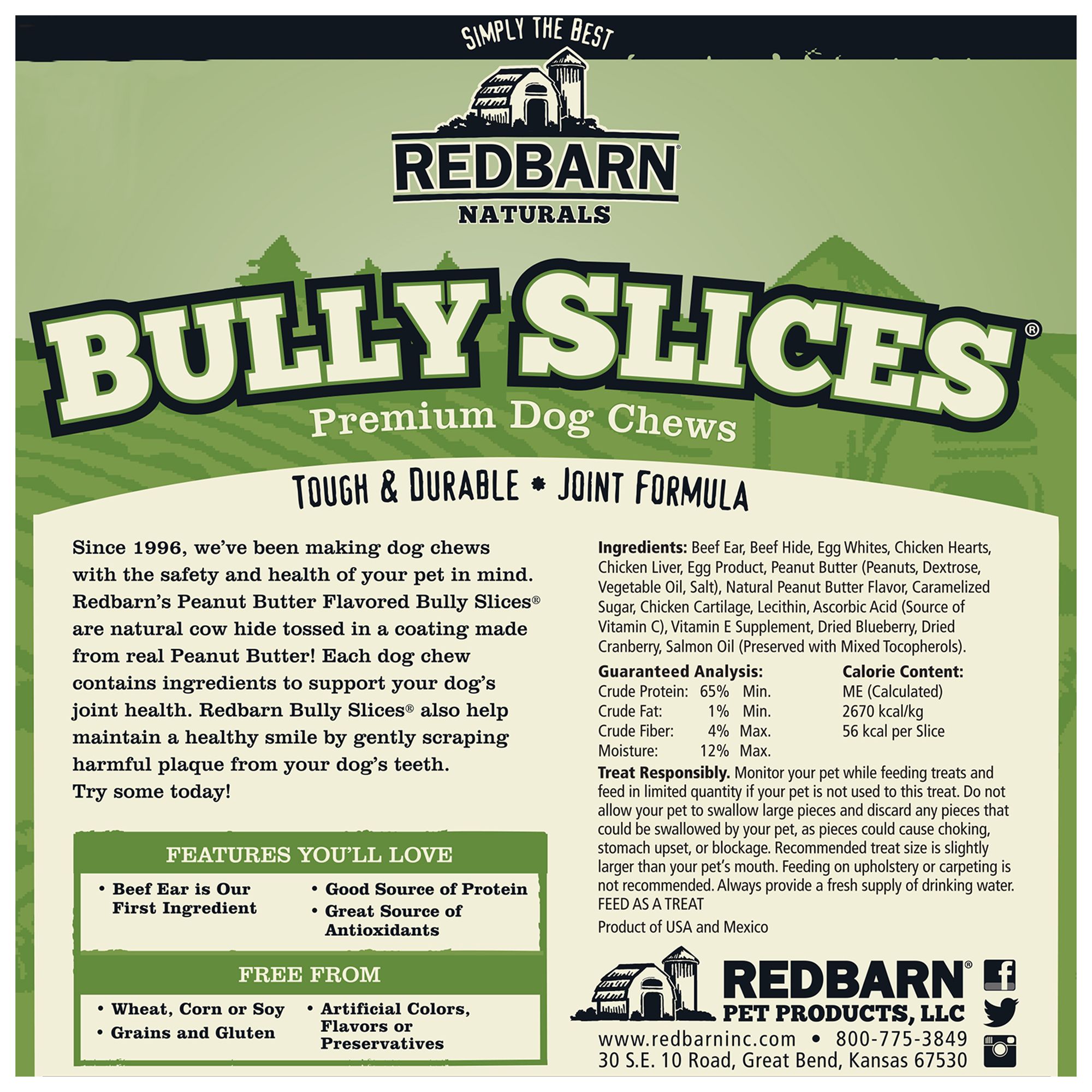 Redbarn Naturals Bully Slices Dog Treat Peanut Butter Dog