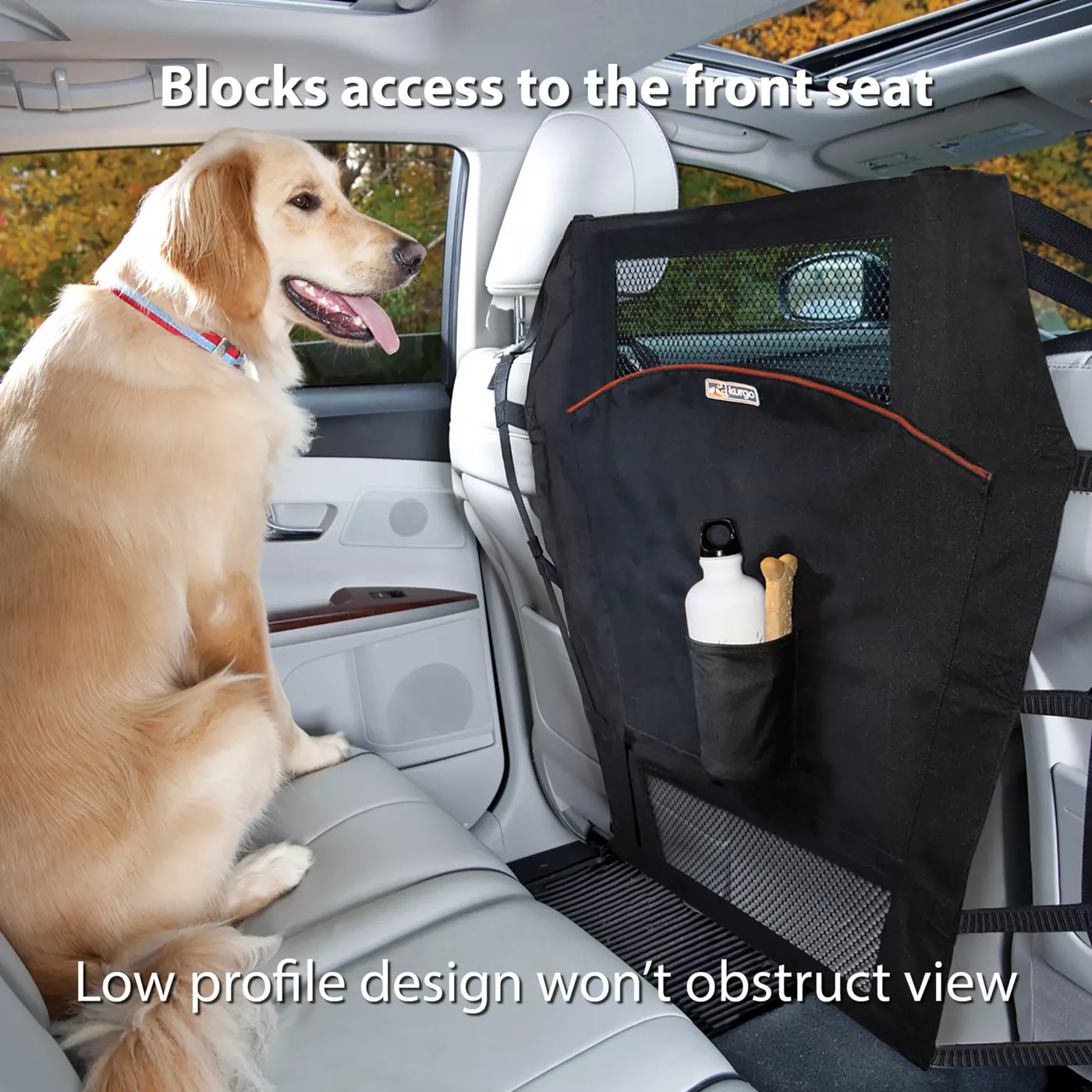 Kurgo Backseat Dog Barrier for Cars Mesh Opening Easy Installation Pockets Universal Fit