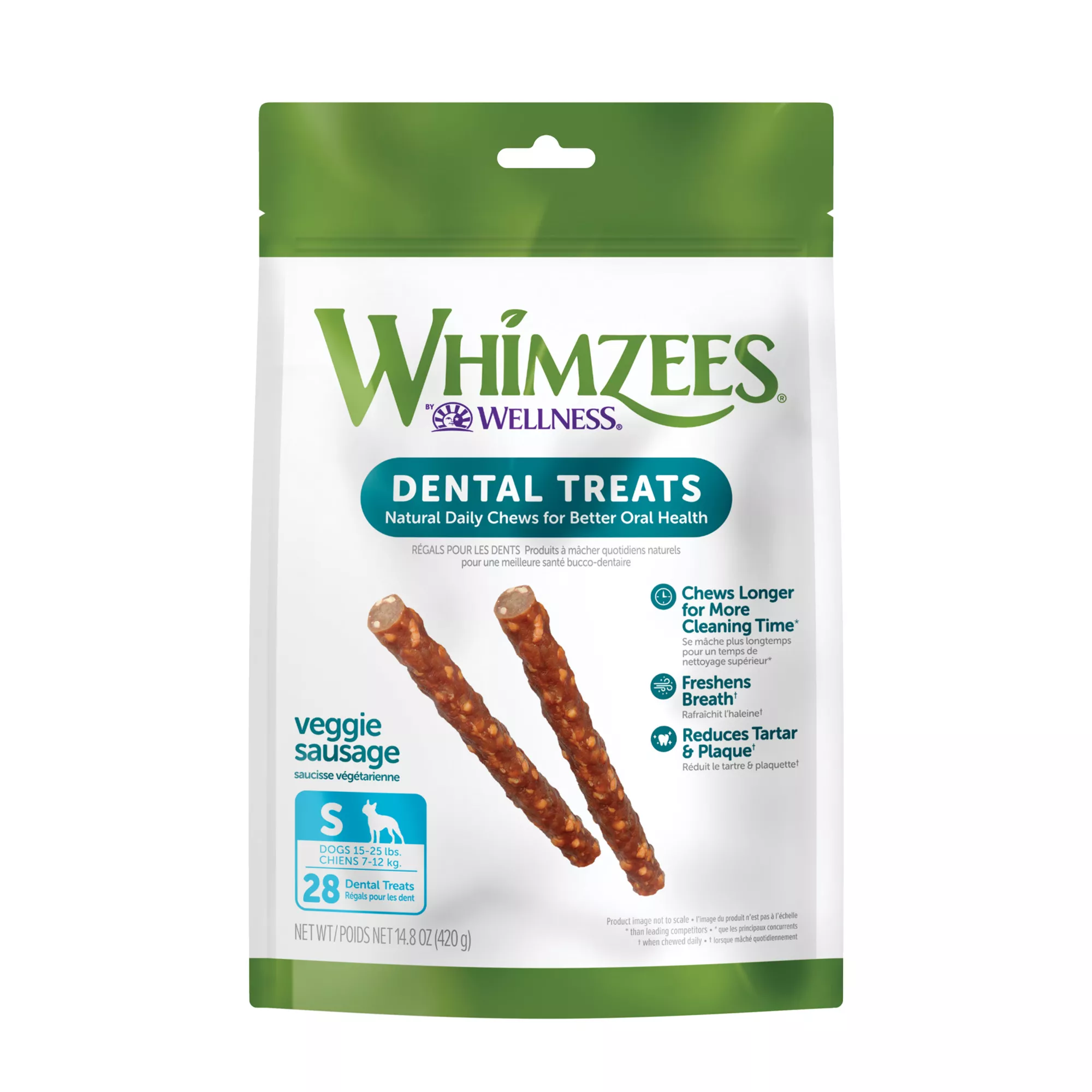 WHIMZEES Veggie Sausage Small Dental Dog Treat - Natural