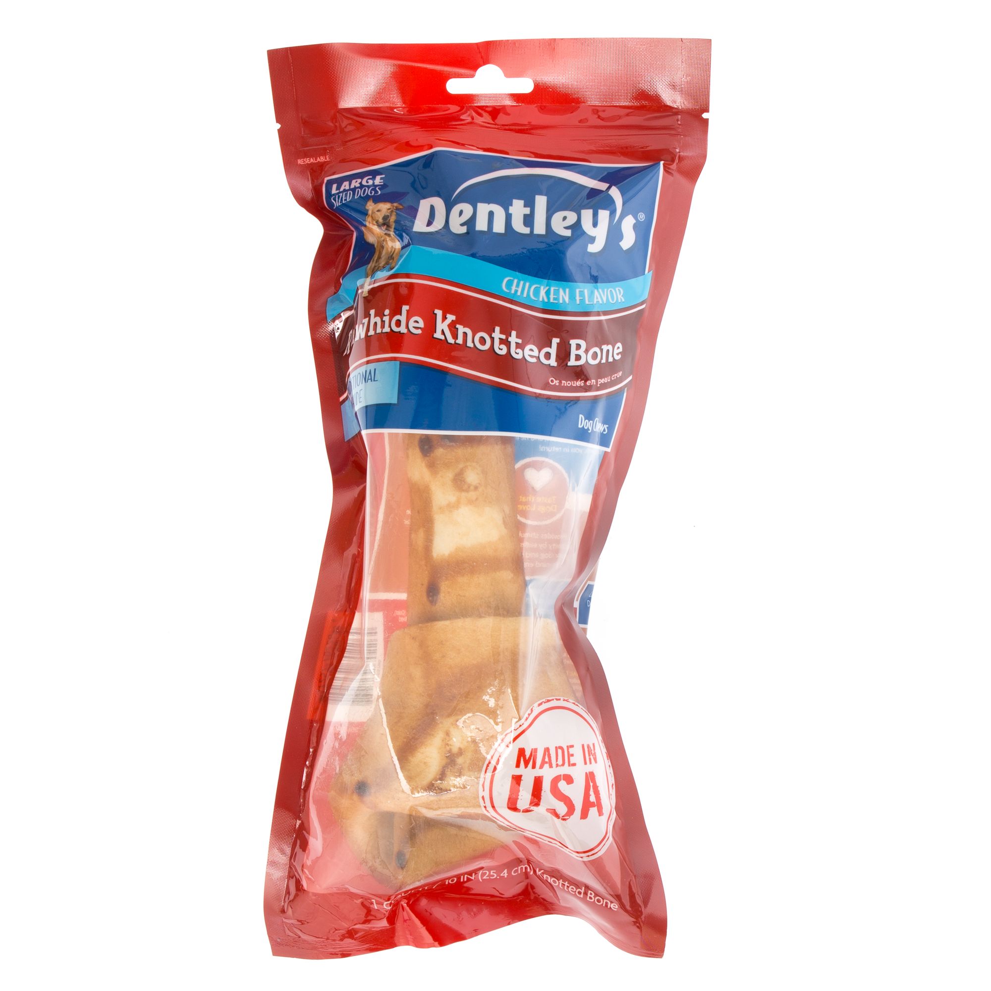Dentley's® Rawhide Knotted Bone Large Dog Treat Chicken dog Bones