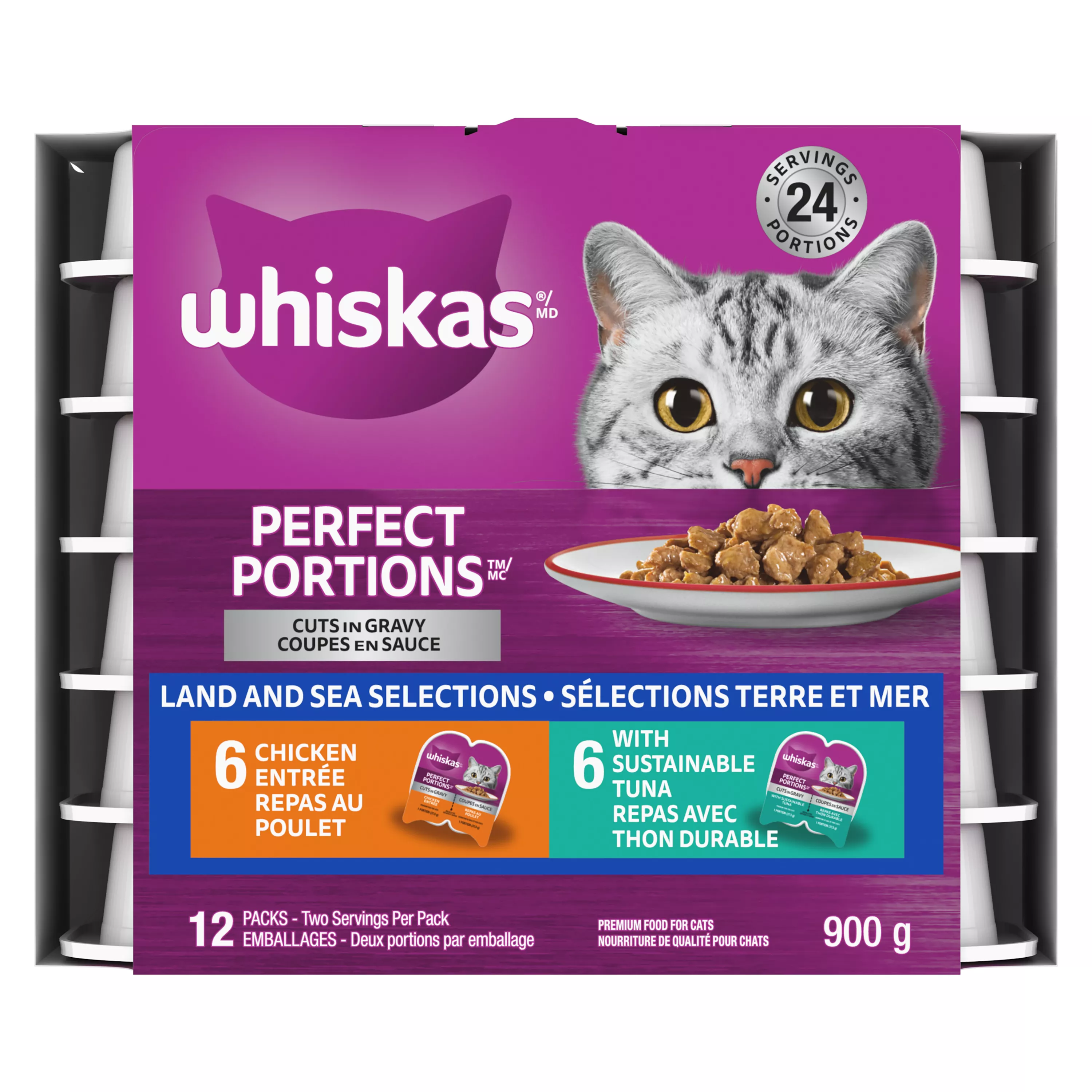 WHISKAS® Perfect Portions Cat Food - 12 Pack, Cuts in Gravy Chicken & Tuna Entrees