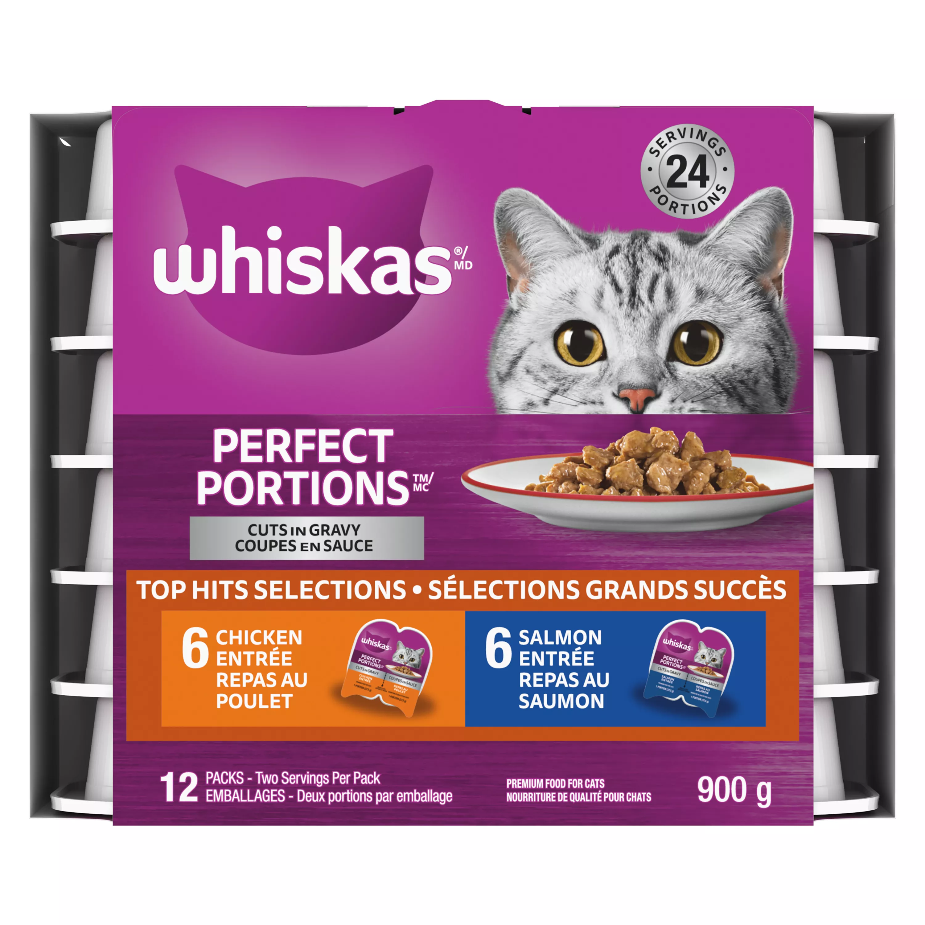 Whiskas Perfect Portions Adult Wet Cat Food Cuts In Gravy Chicken & Salmon Variety Pack, 12ct